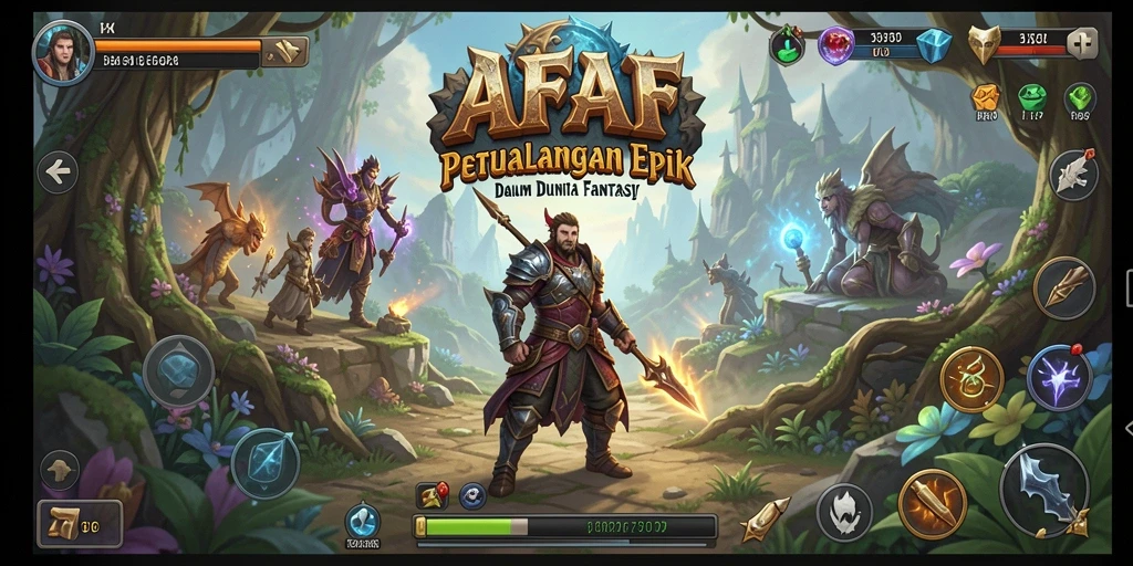 Screenshot gameplay AFAF menunjukkan pertarungan epik di lingkungan fantastis.