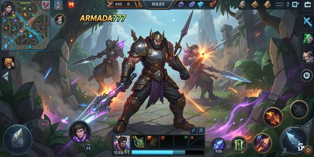 Tampilan aksi seru di arena pertarungan MOBA ARMADA777.