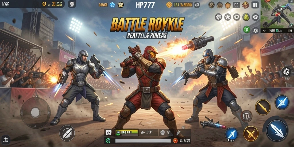Tampilan gameplay seru dalam HP777 saat pertempuran berlangsung.