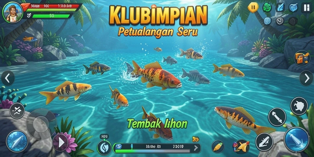 Tampilan gameplay seru dari KLUBIMPIAN saat menembak ikan.