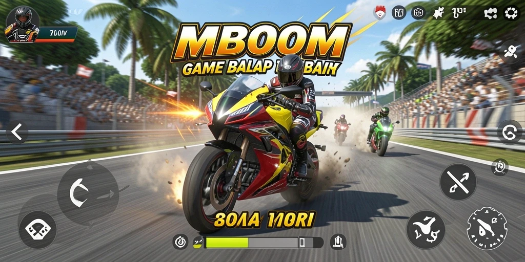 Tampilan gameplay MBOOM yang menegangkan saat balapan.
