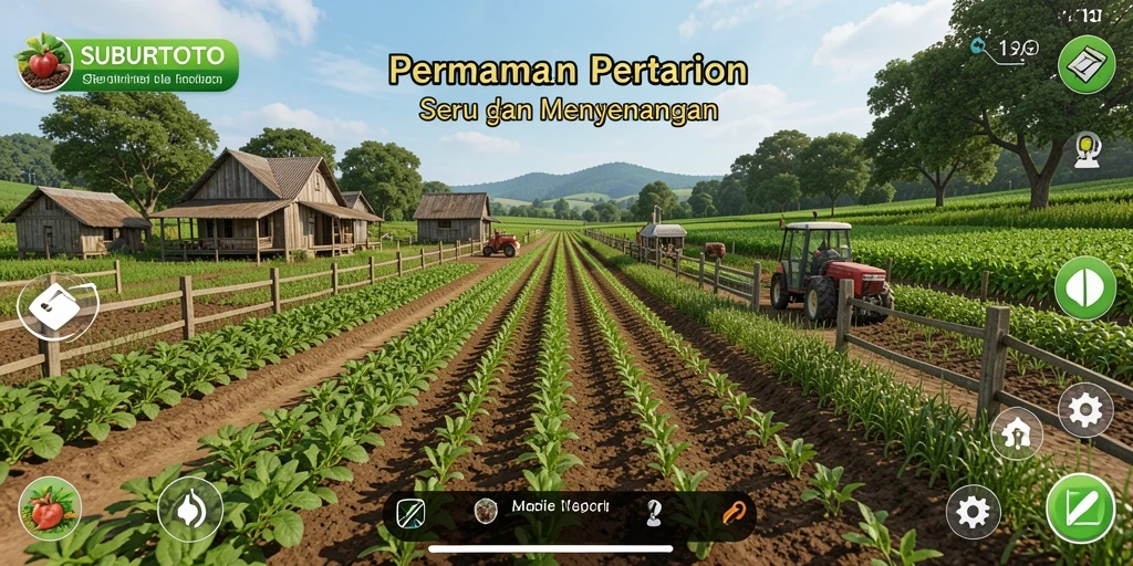 Tangkapan layar SUBURTOTO menunjukkan kebun yang rimbun dan aktivitas bertani.